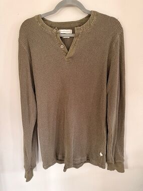 Standard Cloth Olive Waffle Knit Long Sleeve Henley